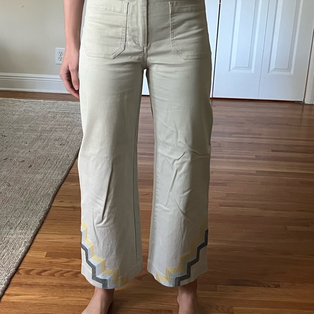 Beige Wide-Leg Pants with Chevron Detail